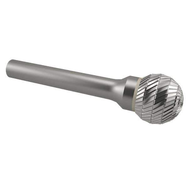 SGS Pro - 7/16" Cut Diam, 1/4" Shank Diam, Ball Head Double Cut Burr - Carbide, Radius End, 3/8" LOC - USA Tool & Supply