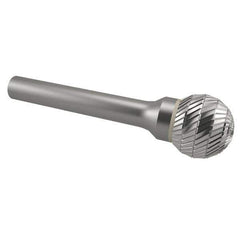SGS Pro - 7/16" Cut Diam, 1/4" Shank Diam, Ball Head Double Cut Burr - Carbide, Radius End, 3/8" LOC - USA Tool & Supply