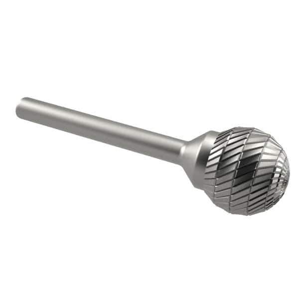 SGS Pro - 3/4" Cut Diam, 1/4" Shank Diam, Ball Head Double Cut Burr - Carbide, Radius End, 11/16" LOC - USA Tool & Supply