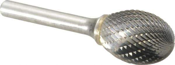 SGS Pro - 3/4" Cut Diam, 1/4" Shank Diam, Oval Head Double Cut Burr - Carbide, Radius End, 1" LOC - USA Tool & Supply