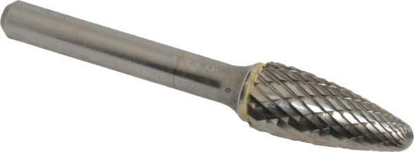 SGS Pro - 7/16" Cut Diam, 1/4" Shank Diam, Tree with Radius Head Double Cut Burr - Carbide, Radius End, 1" LOC - USA Tool & Supply