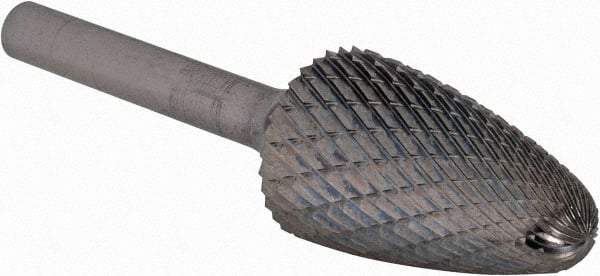 SGS Pro - 3/4" Cut Diam, 1/4" Shank Diam, Tree with Radius Head Double Cut Burr - Carbide, Radius End, 1-1/4" LOC - USA Tool & Supply