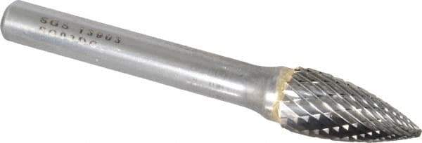 SGS Pro - 3/8" Cut Diam, 1/4" Shank Diam, Tree Head Double Cut Burr - Carbide, Point End, 3/4" LOC, 2-1/2" OAL - USA Tool & Supply