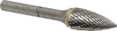 SGS Pro - 1/2" Cut Diam, 1/4" Shank Diam, Tree Head Double Cut Burr - Carbide, Point End, 1" LOC, 2-3/4" OAL - USA Tool & Supply