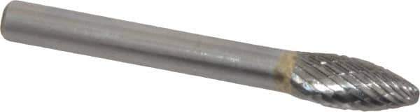 SGS Pro - 5/16" Cut Diam, 1/4" Shank Diam, Flame Head Double Cut Burr - Carbide, Radius End, 3/4" LOC, 1/4" OAL - USA Tool & Supply