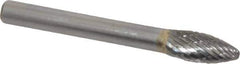 SGS Pro - 5/16" Cut Diam, 1/4" Shank Diam, Flame Head Double Cut Burr - Carbide, Radius End, 3/4" LOC, 1/4" OAL - USA Tool & Supply