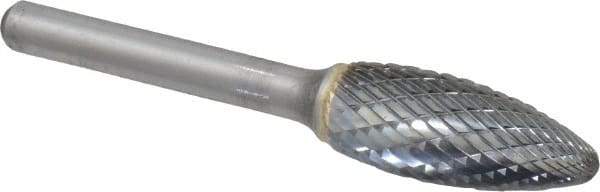 SGS Pro - 1/2" Cut Diam, 1/4" Shank Diam, Flame Head Double Cut Burr - Carbide, Radius End, 1-1/4" LOC - USA Tool & Supply