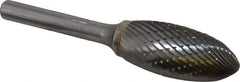 SGS Pro - 5/8" Cut Diam, 1/4" Shank Diam, Flame Head Double Cut Burr - Carbide, Radius End, 1-7/16" LOC - USA Tool & Supply