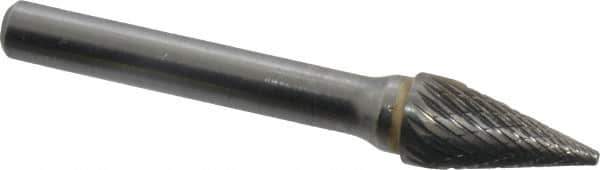SGS Pro - 3/8" Cut Diam, 1/4" Shank Diam, Cone Head Double Cut Burr - Carbide, Point End, 5/8" LOC - USA Tool & Supply