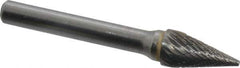 SGS Pro - 3/8" Cut Diam, 1/4" Shank Diam, Cone Head Double Cut Burr - Carbide, Point End, 5/8" LOC - USA Tool & Supply