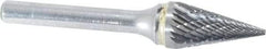 SGS Pro - 1/2" Cut Diam, 1/4" Shank Diam, Cone Head Double Cut Burr - Carbide, Point End, 7/8" LOC - USA Tool & Supply
