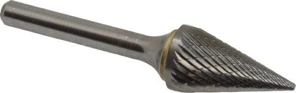 SGS Pro - 5/8" Cut Diam, 1/4" Shank Diam, Cone Head Double Cut Burr - Carbide, Point End, 1" LOC - USA Tool & Supply