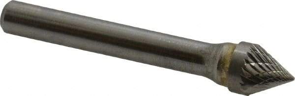 SGS Pro - 3/8" Cut Diam, 1/4" Shank Diam, Cone Head Double Cut Burr - Carbide, Point End, 5/16" LOC, 2-1/16" OAL - USA Tool & Supply