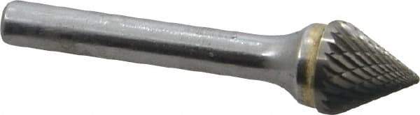 SGS Pro - 1/2" Cut Diam, 1/4" Shank Diam, Cone Head Double Cut Burr - Carbide, Point End, 7/16" LOC, 2-3/16" OAL - USA Tool & Supply