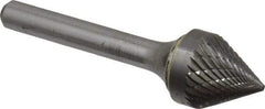 SGS Pro - 5/8" Cut Diam, 1/4" Shank Diam, Cone Head Double Cut Burr - Carbide, Point End, 9/16" LOC, 2-5/16" OAL - USA Tool & Supply