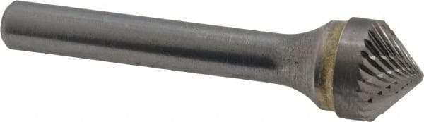 SGS Pro - 1/2" Cut Diam, 1/4" Shank Diam, Cone Head Double Cut Burr - Carbide, Point End, 1/4" LOC, 2" OAL - USA Tool & Supply