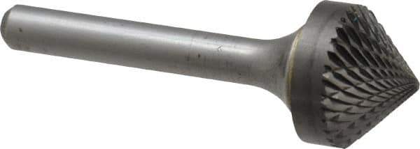 SGS Pro - 3/4" Cut Diam, 1/4" Shank Diam, Cone Head Double Cut Burr - Carbide, Point End, 3/8" LOC, 2-1/8" OAL - USA Tool & Supply