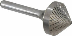SGS Pro - 1" Cut Diam, 1/4" Shank Diam, Cone Head Double Cut Burr - Carbide, Point End, 1/2" LOC, 2-1/4" OAL - USA Tool & Supply