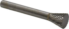 SGS Pro - 1/2" Cut Diam, 1/4" Shank Diam, Inverted Cone Head Double Cut Burr - Carbide, Flat End, 1/2" LOC - USA Tool & Supply