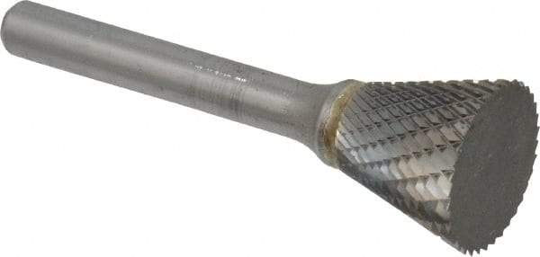 SGS Pro - 3/4" Cut Diam, 1/4" Shank Diam, Inverted Cone Head Double Cut Burr - Carbide, Flat End, 5/8" LOC - USA Tool & Supply