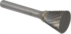 SGS Pro - 3/4" Cut Diam, 1/4" Shank Diam, Inverted Cone Head Double Cut Burr - Carbide, Flat End, 5/8" LOC - USA Tool & Supply