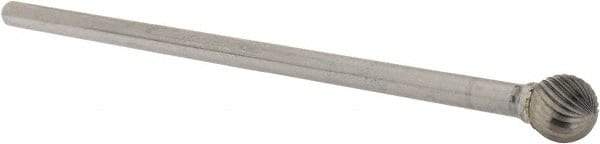 SGS Pro - 1/2" Cut Diam, 1/4" Shank Diam, Ball Head Single Cut Burr - Carbide, Radius End, 7/16" LOC - USA Tool & Supply