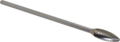 SGS Pro - 1/2" Cut Diam, 1/4" Shank Diam, Flame Head Single Cut Burr - Carbide, Radius End, 1-1/4" LOC - USA Tool & Supply