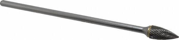 SGS Pro - 1/2" Cut Diam, 1/4" Shank Diam, Tree Head Double Cut Burr - Carbide, Point End, 1" LOC - USA Tool & Supply
