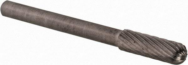 SGS Pro - 5/32" Cut Diam, 1/8" Shank Diam, Cylinder with Radius Head Single Cut Burr - Carbide, Radius End, 1/2" LOC - USA Tool & Supply