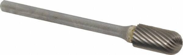 SGS Pro - 1/4" Cut Diam, 1/8" Shank Diam, Cylinder with Radius Head Single Cut Burr - Carbide, Radius End, 1/2" LOC, 2-15/16" OAL - USA Tool & Supply