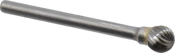 SGS Pro - 1/4" Cut Diam, 1/8" Shank Diam, Ball Head Single Cut Burr - Carbide, Radius End, 7/32" LOC, 2" OAL - USA Tool & Supply