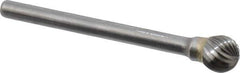 SGS Pro - 1/4" Cut Diam, 1/8" Shank Diam, Ball Head Single Cut Burr - Carbide, Radius End, 7/32" LOC, 2" OAL - USA Tool & Supply