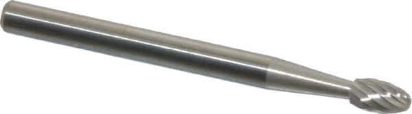 SGS Pro - 1/8" Cut Diam, 1/8" Shank Diam, Oval Head Single Cut Burr - Carbide, Radius End, 7/32" LOC, 1-1/2" OAL - USA Tool & Supply