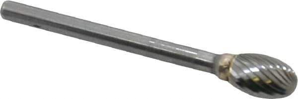SGS Pro - 1/4" Cut Diam, 1/8" Shank Diam, Oval Head Single Cut Burr - Carbide, Radius End, 3/8" LOC - USA Tool & Supply