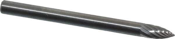 SGS Pro - 1/8" Cut Diam, 1/8" Shank Diam, Tree Head Single Cut Burr - Carbide, Point End, 1/4" LOC, 1-1/2" OAL - USA Tool & Supply