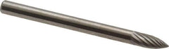 SGS Pro - 1/8" Cut Diam, 1/8" Shank Diam, Tree Head Single Cut Burr - Carbide, Point End, 5/16" LOC - USA Tool & Supply