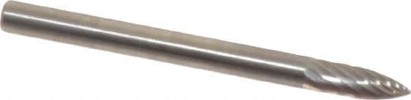 SGS Pro - 1/8" Cut Diam, 1/8" Shank Diam, Tree Head Single Cut Burr - Carbide, Point End, 3/8" LOC, 1-1/2" OAL - USA Tool & Supply