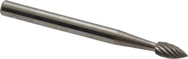 SGS Pro - 1/8" Cut Diam, 1/8" Shank Diam, Flame Head Single Cut Burr - Carbide, Radius End, 1/4" LOC, 1-1/2" OAL - USA Tool & Supply