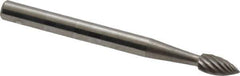 SGS Pro - 1/8" Cut Diam, 1/8" Shank Diam, Flame Head Single Cut Burr - Carbide, Radius End, 1/4" LOC, 1-1/2" OAL - USA Tool & Supply
