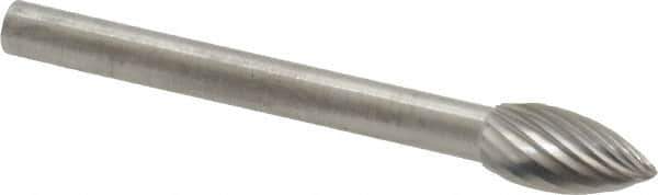 SGS Pro - 3/16" Cut Diam, 1/8" Shank Diam, Flame Head Single Cut Burr - Carbide, Radius End, 3/8" LOC - USA Tool & Supply
