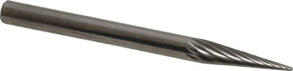 SGS Pro - 1/8" Cut Diam, 1/8" Shank Diam, Cone Head Single Cut Burr - Carbide, Point End, 7/16" LOC, 1-1/2" OAL - USA Tool & Supply