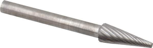 SGS Pro - 3/16" Cut Diam, 1/8" Shank Diam, Cone Head Single Cut Burr - Carbide, Point End, 1/2" LOC - USA Tool & Supply