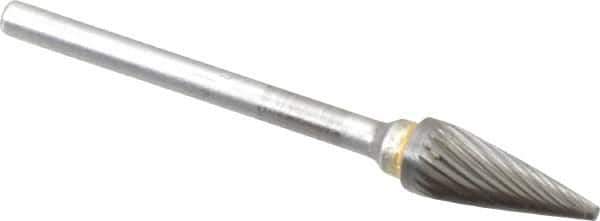 SGS Pro - 1/4" Cut Diam, 1/8" Shank Diam, Cone Head Single Cut Burr - Carbide, Point End, 1/2" LOC, 2-1/8" OAL - USA Tool & Supply