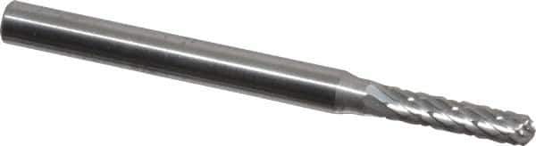 SGS Pro - 3/32" Cut Diam, 1/8" Shank Diam, Cylinder with Radius Head Double Cut Burr - Carbide, Radius End, 7/16" LOC, 1-1/2" OAL - USA Tool & Supply