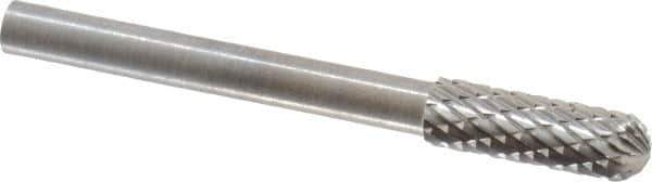 SGS Pro - 5/32" Cut Diam, 1/8" Shank Diam, Cylinder with Radius Head Double Cut Burr - Carbide, Radius End, 1/2" LOC - USA Tool & Supply