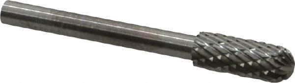 SGS Pro - 3/16" Cut Diam, 1/8" Shank Diam, Cylinder with Radius Head Double Cut Burr - Carbide, Radius End, 1/2" LOC - USA Tool & Supply