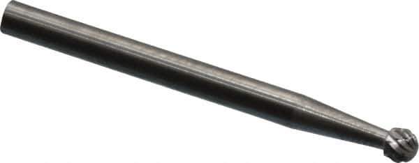 SGS Pro - 1/8" Cut Diam, 1/8" Shank Diam, Ball Head Double Cut Burr - Carbide, Radius End, 1/8" LOC, 1-1/2" OAL - USA Tool & Supply