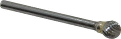 SGS Pro - 1/4" Cut Diam, 1/8" Shank Diam, Ball Head Double Cut Burr - Carbide, Radius End, 7/32" LOC, 2" OAL - USA Tool & Supply