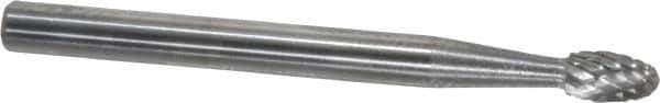 SGS Pro - 1/8" Cut Diam, 1/8" Shank Diam, Oval Head Double Cut Burr - Carbide, Radius End, 7/32" LOC, 1-1/2" OAL - USA Tool & Supply