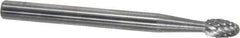 SGS Pro - 1/8" Cut Diam, 1/8" Shank Diam, Oval Head Double Cut Burr - Carbide, Radius End, 7/32" LOC, 1-1/2" OAL - USA Tool & Supply